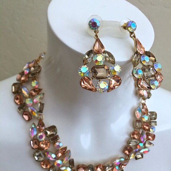 Rhinestone Necklace Pierced Dangle Earrings NEW from Greece - Picture 6 of 14